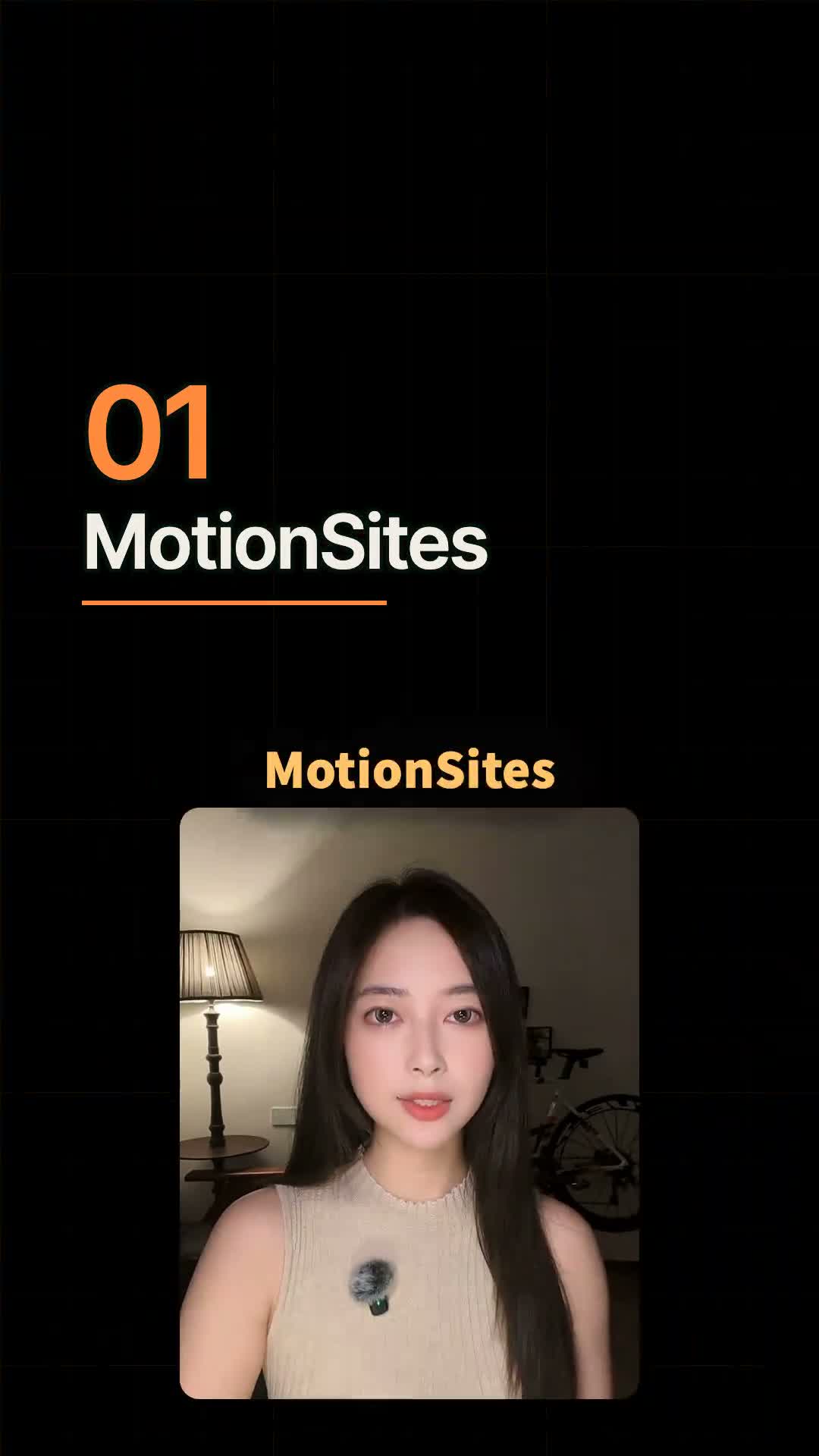 视频画面展示 MotionSites 的 AI 网页设计提示词案例