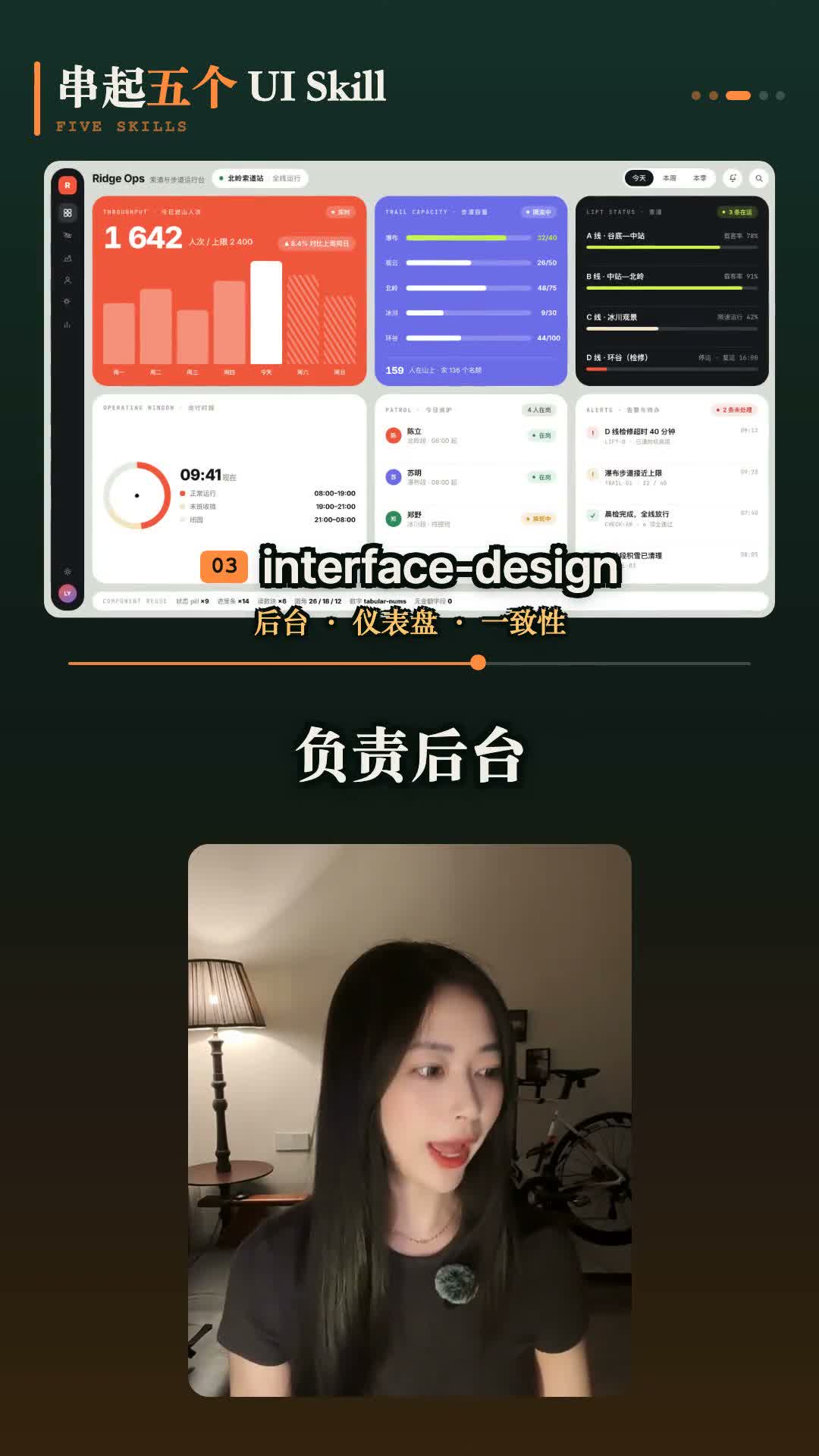 interface-design 负责后台仪表盘与一致性的视频画面