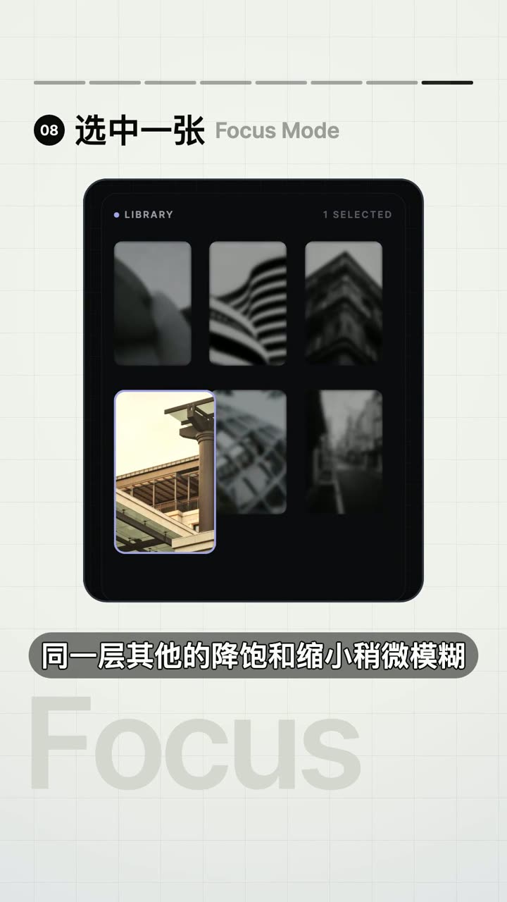选中一张，其他后退交互的视频演示截图