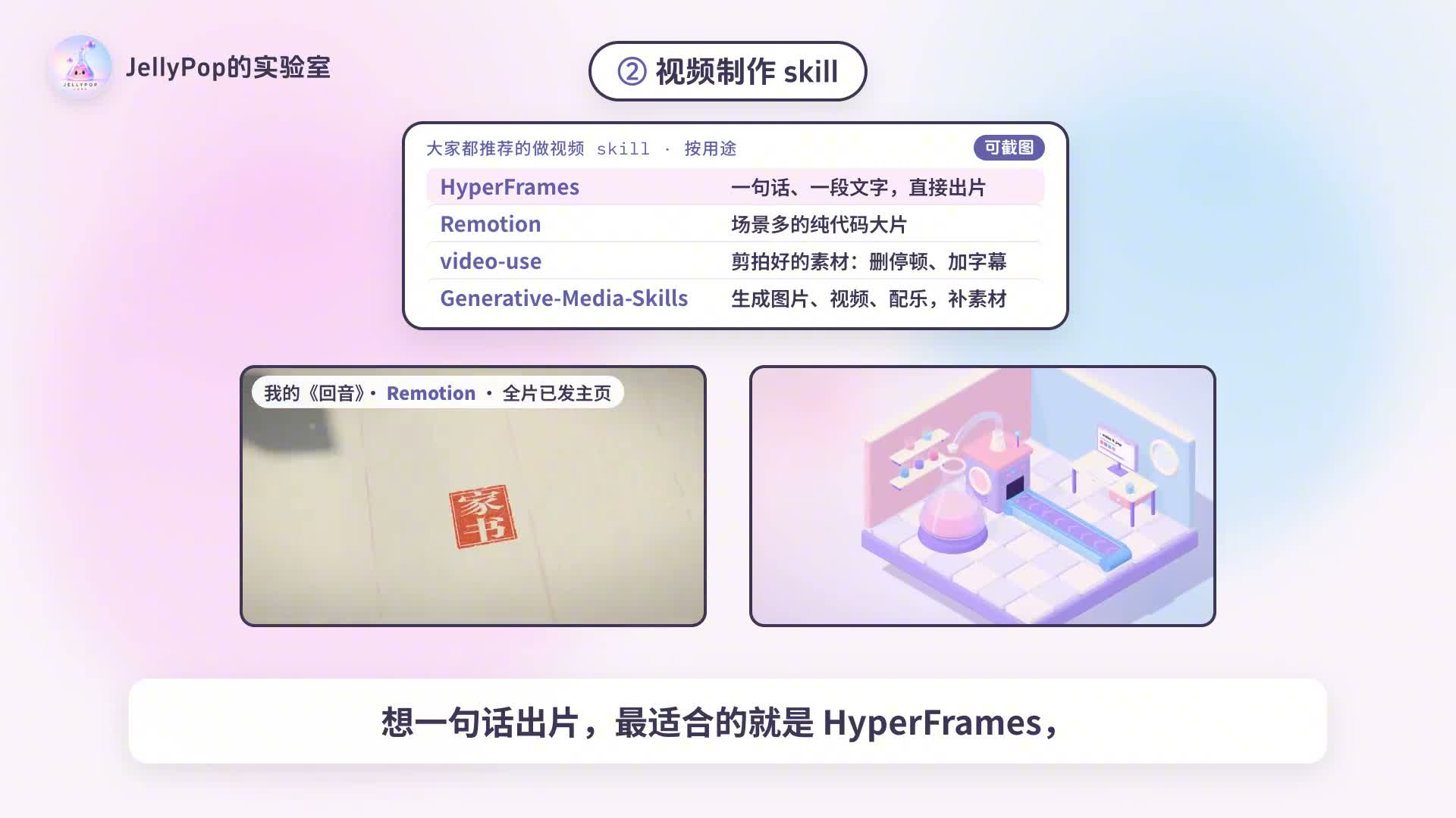 HyperFrames、Remotion、video-use 与 Generative-Media-Skills 视频制作技能清单