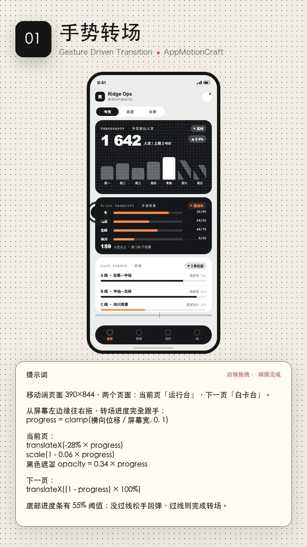 手势转场：从左边缘右拖的跟手转场