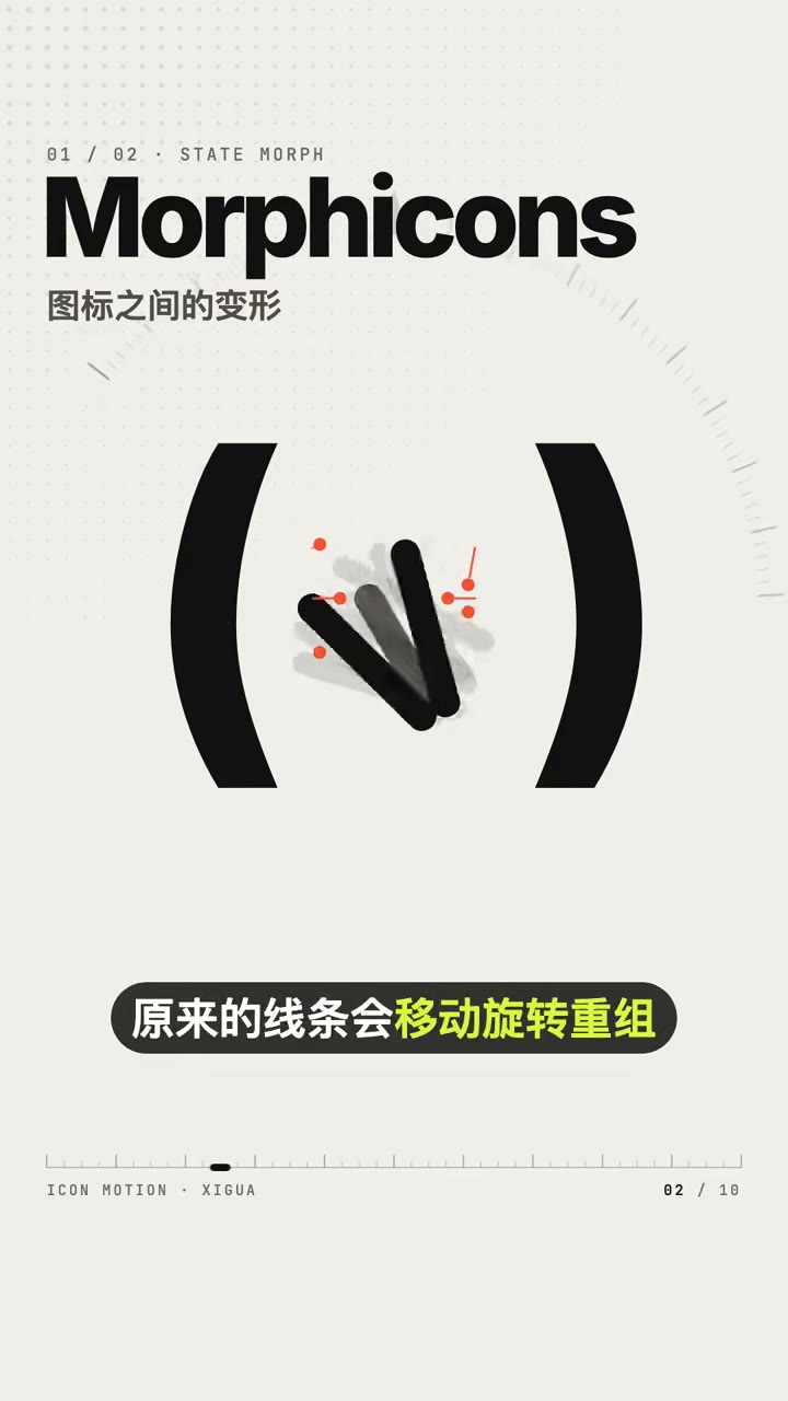 Morphicons 演示，线条移动旋转重组变成对勾