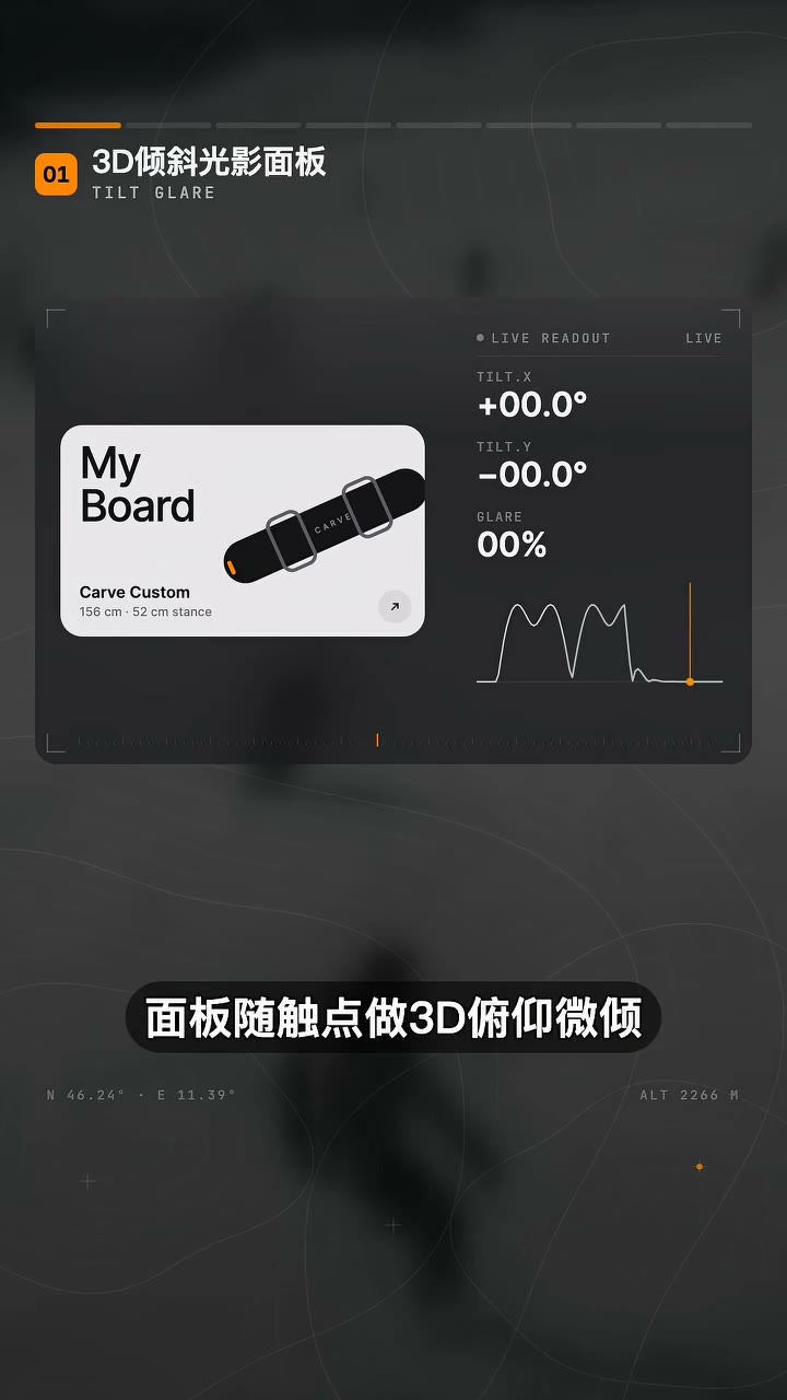 3D 倾斜光影面板演示，附透视与高光参数