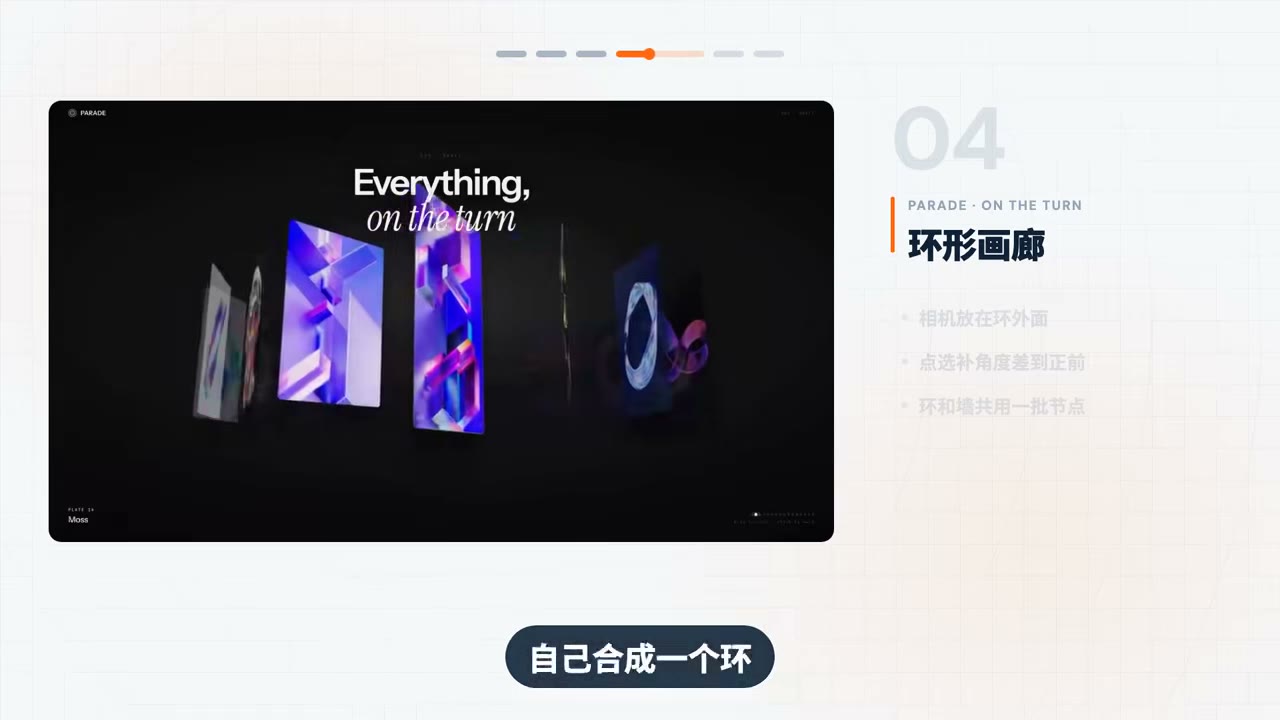 环形画廊开场：从深处飞入合成一个环